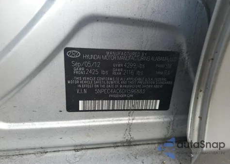2013 Hyundai Sonata Se from USA, damaged, VIN 5NPEC4AC6DH596883